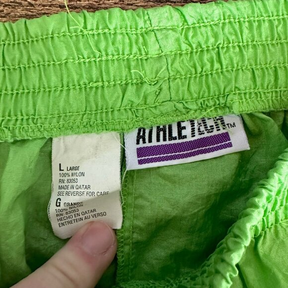 Vintage 90's Athletech neon Green Nylon Shorts With Elastic Waist women's large - Picture 7 of 9